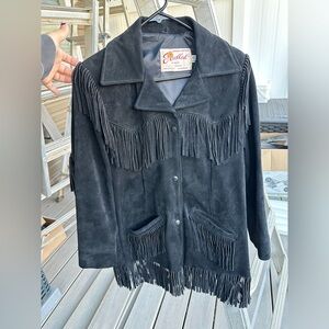 Vintage Excelled Black Fringe Leather Suede Jacket, Lined, Ladies Size 10